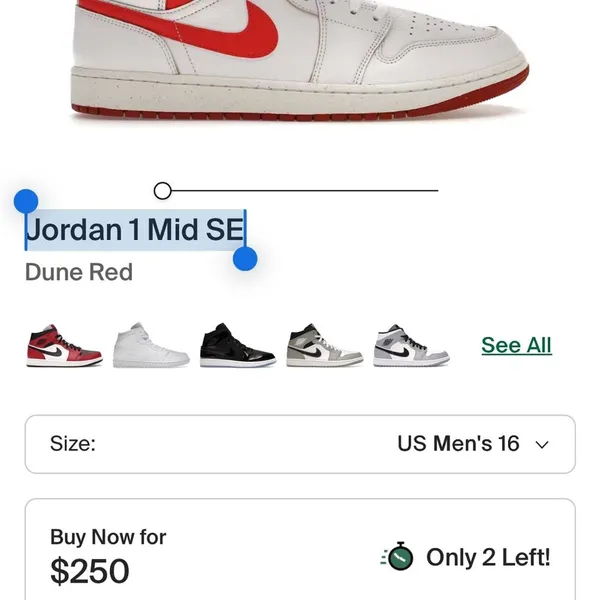 Jordan 1 Mid SE Sneakers Size 6Y Womens 7.5-8 Nike Red and White High-Top Shoes - Image 8