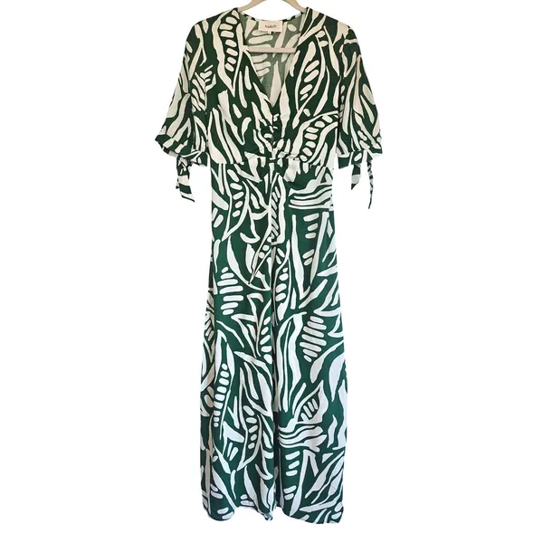 BA&SH Terence Midi‎ Dress in Green/White Size 2 Hawaiian Print - Image 5