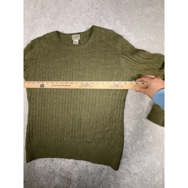 ll bean lambs wool cable knit sweater green womens large VTG - Image 6