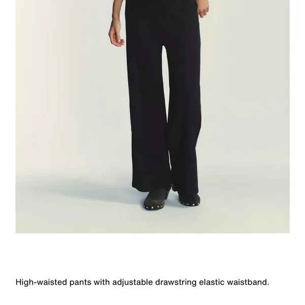 Zara NWT stretchy black wide leg drawstring pants - Image 3
