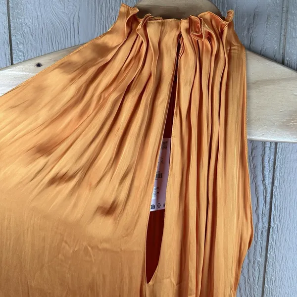 NEW ZARA ZW COLLECTION Satin Jumpsuit Large Orange Wide Leg Halter 2090/098/615 - Image 6