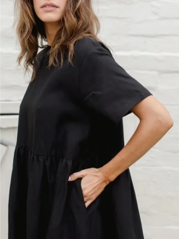 Tradlands Nico Dress Size Small Black Linen Blend Pocket Coastal Grandma Cottage - Image 2