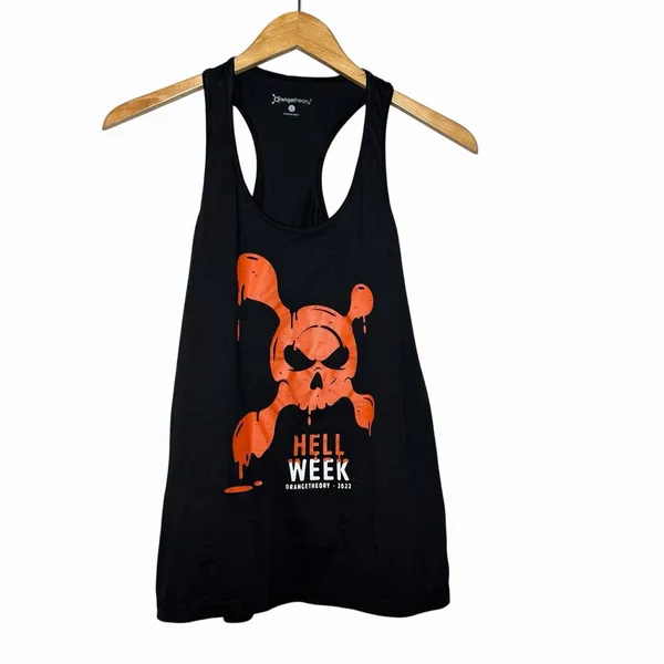 Orangetheory Women's Hell Week 2022 Tank Top Size S Black Skull Graphic OTF‎ - Image 2