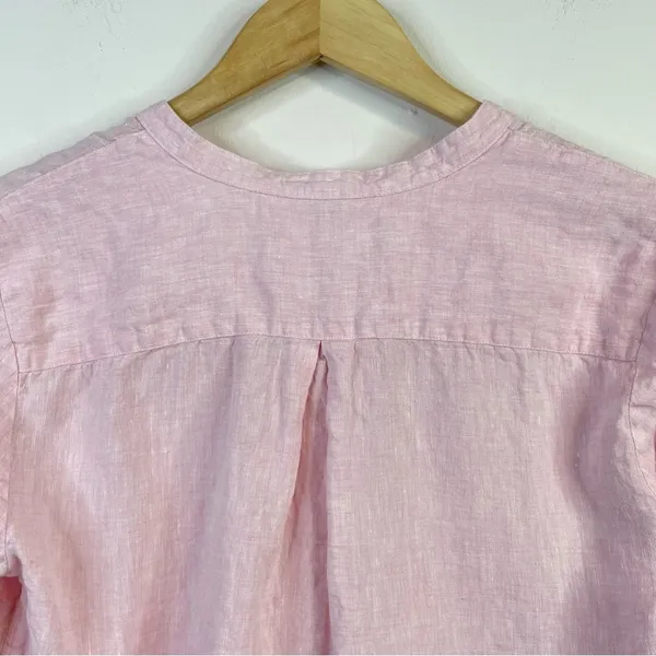LL Bean Light Pink Premium Flax Linen Split Neck Tunic Top Shirt Blouse womens M - Image 9