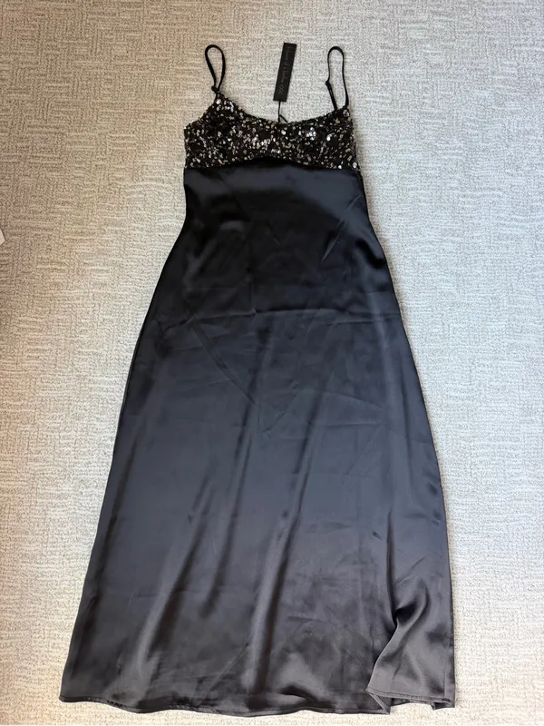 House of Harlow 1960 Black Sequin Satin Maxi Dress - Image 4