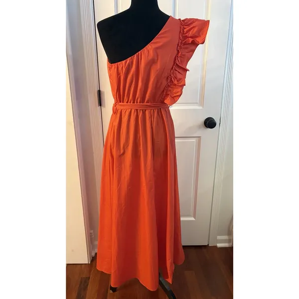 Zesica Women's Red Orange Off Shoulder Sleeveless Ruffle Maxi Dress Size Medium - Image 2