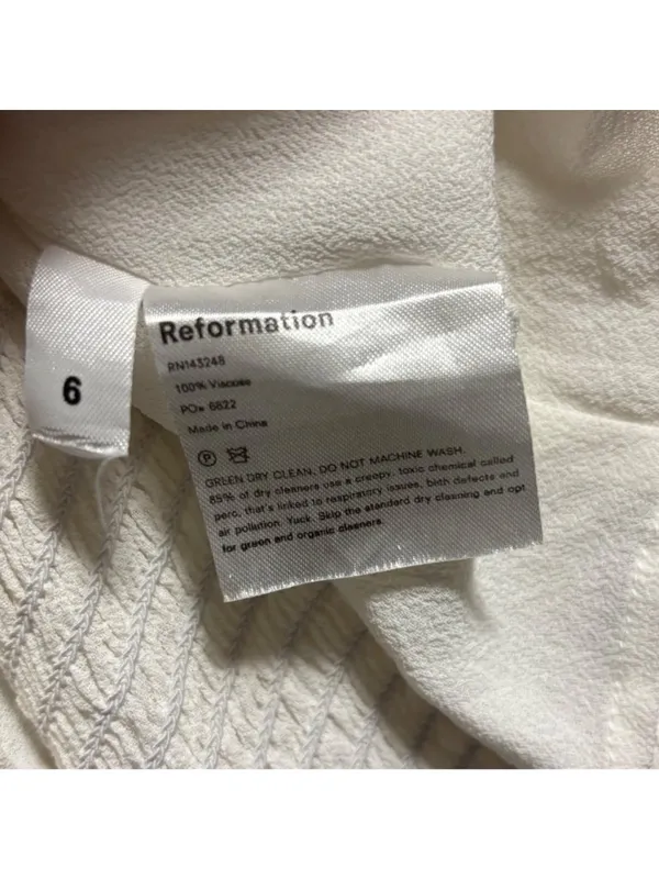 Reformation Ivory Smocked Back Blouse Size 6 - Image 5