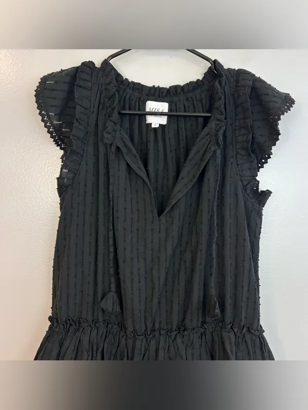 Misa Lillian Black Sleeveless Ruffle Eyelet V-neck Tiered Mini Dress Size Small - Image 4
