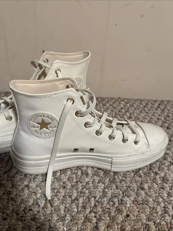 Converse All Star Platform High Platform Chuck Sneakers White Egret Gold 9.5 - Image 5