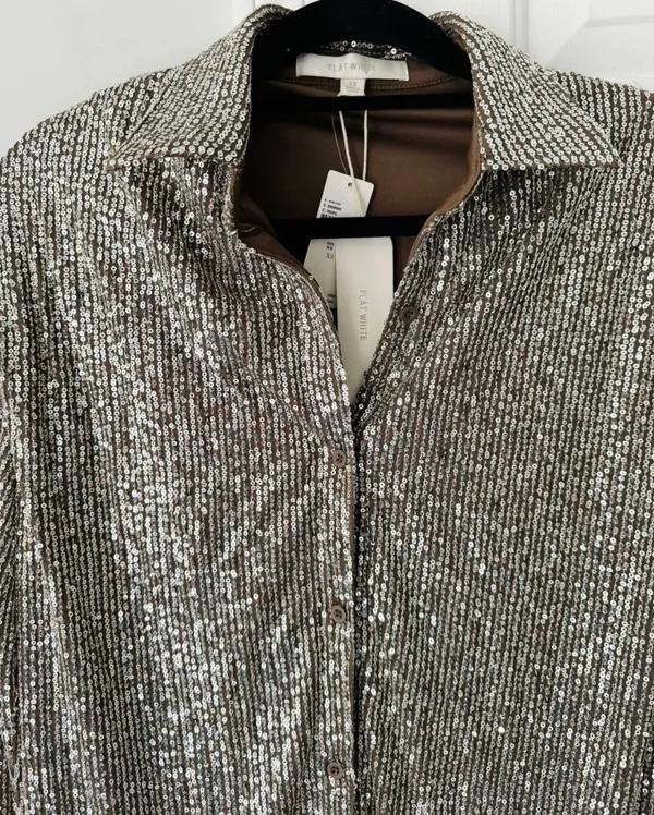 Flat White Sequin Tunic Dress, Size XS - Image 8