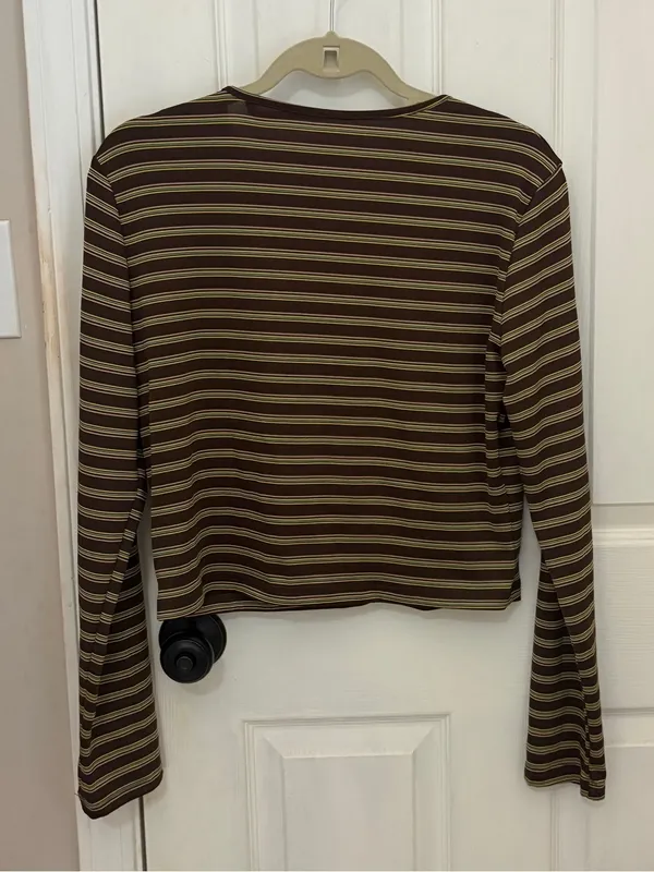 NWOT DolceAmara Striped Wide Leg Pant and Cardigan Set in Brown - Image 11