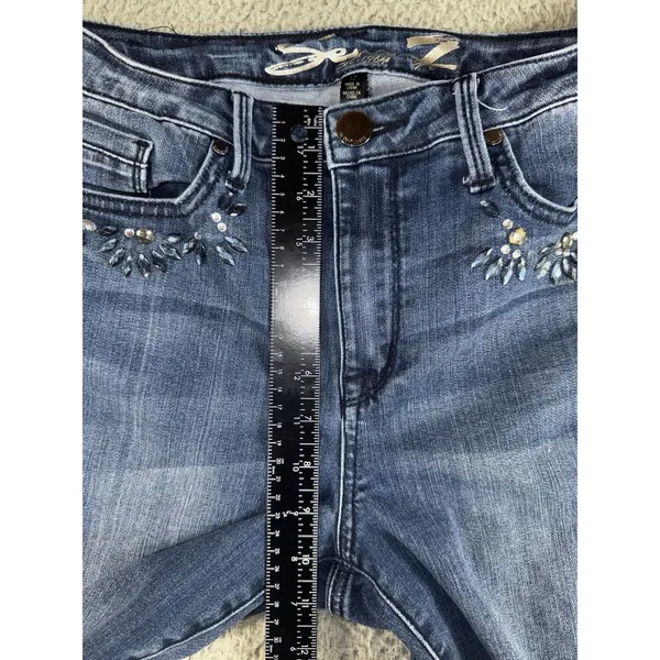 Seven7 Jeans Women 12‎ Mid Rise Skinny Studded Dark Wash Denim Pants Y2K Boho - Image 4