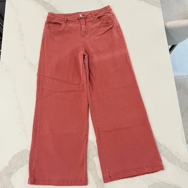 Entro High Rise Wide Leg Denim Jeans Womens Size Large Rust Red Bohemian Stretch - Image 2