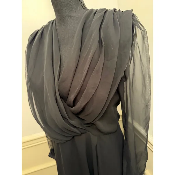Vintage Ursula of Switzerland Black Georgette Crossover Evening Gown Midi Dress - Image 4