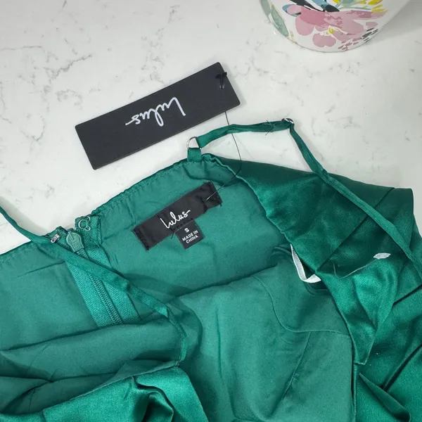 Lulu's Vibrant Green Satin Mini Dress - Image 8