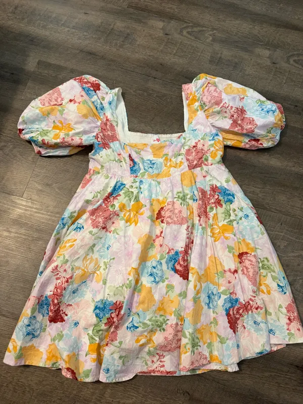 Floral Puff Sleeve Babydoll Dress - Multicolor - Image 3