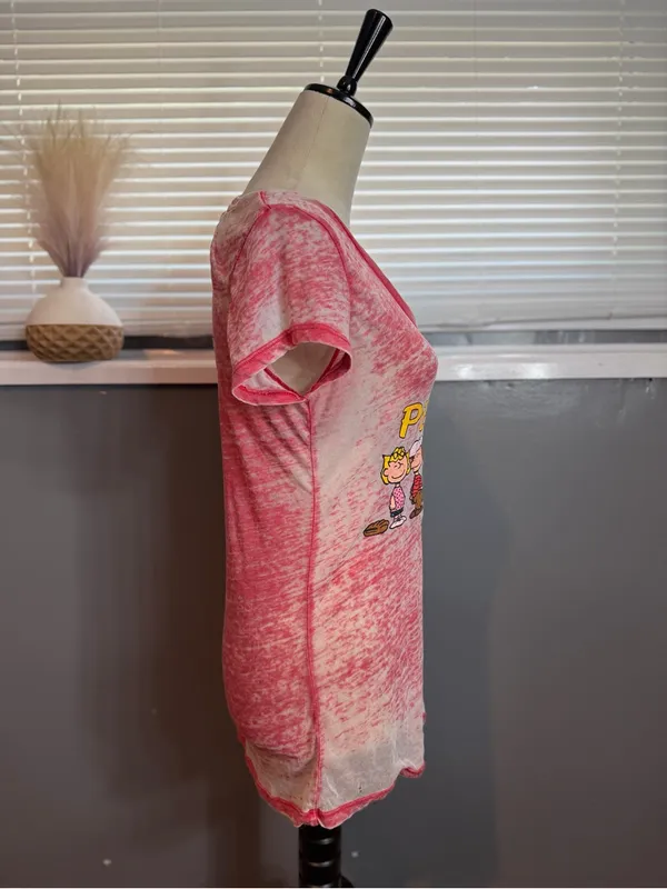 Peanuts Snoopy Pink Burnout Baseball Graphic Tee Size M Y2K - Image 5