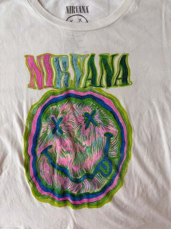 Tilly's Woman’s Colorful Smiley Nirvana Baby Tee, Size S, Cropped. - Image 2