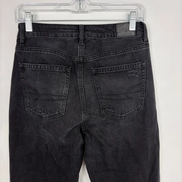 American Eagle Mom Straight Jean Washed Black Denim High Rise Size 2 Regular - Image 8