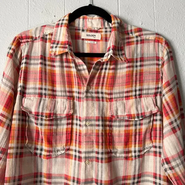 Golden TNA Plaid Gauzy Cotton Shirt Womens Small Western Country Rodeo Cowgirl - Image 4