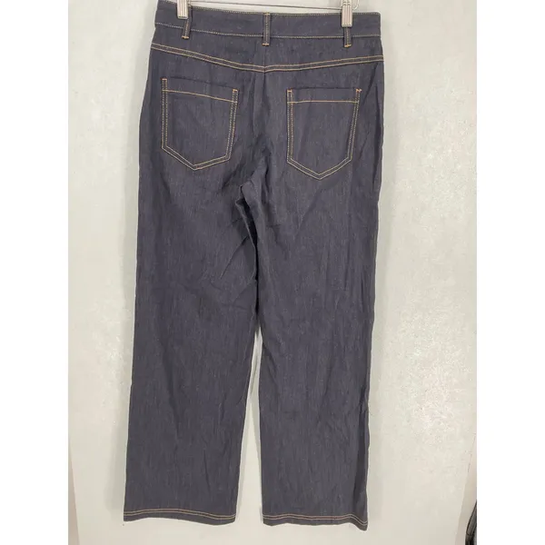 Zara Womens Wide Leg Jeans Dark Wash Contrast Stitching Size S 26 - Image 3