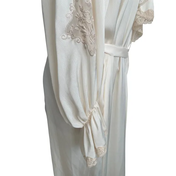 Vintage Etienne Cream Lace Peignoir Robe Small Embroidered Dressing Gown - Image 9