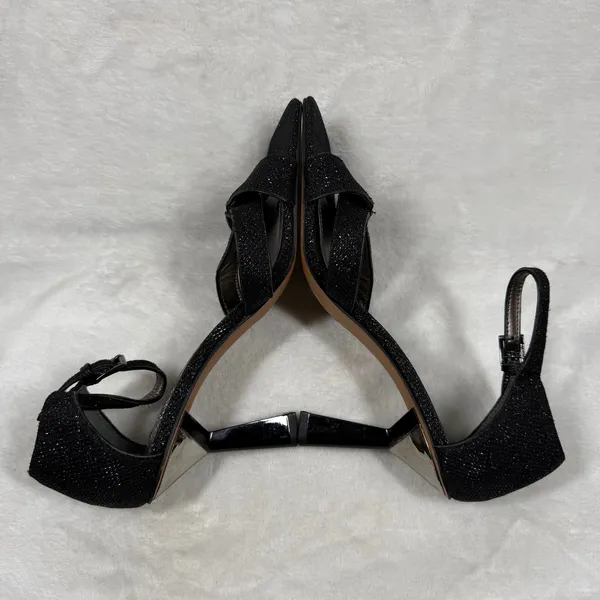 Franco‎ Sarto Womens Black Shimmer Square Toe Flare Heel Ankle Strap Sandals 8M - Image 10