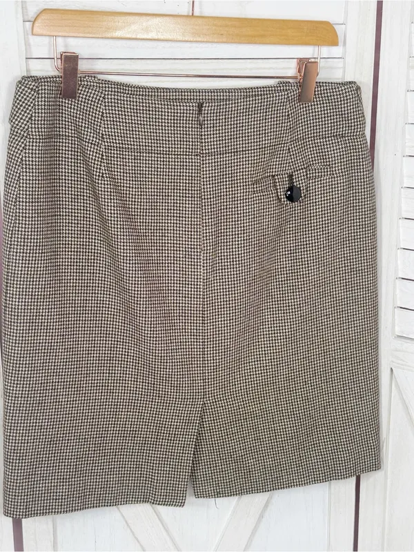 Banana Republic Houndstooth Wool Blend Pencil Skirt Brown Cream 6 Preppy Office - Image 8
