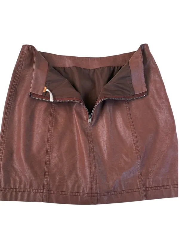 EUC Free People Modern Femme Faux Leather Skirt Cocoa Brown Size 10 - Image 9