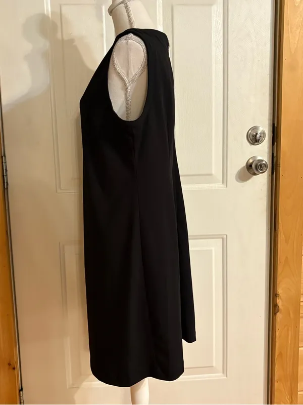 Karl Lagerfeld Black Sleeveless Shift Dress with Gold Floral Buttons - Image 4