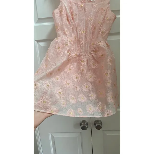 Storia Mini Dress Women L Pink Floral Corset Gold Coquette Balletcore Glinda - Image 6