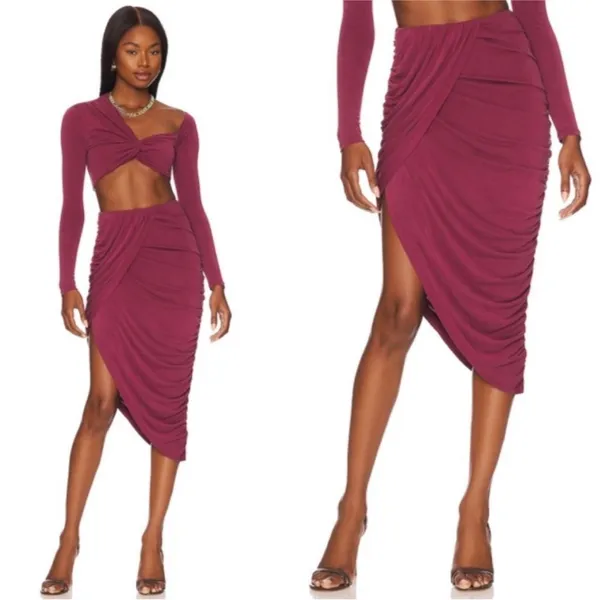 Camila Coelho | NWT Liby Jersey Draped Asymmetrical Midi Skirt in Mauve Size XS - Image 3