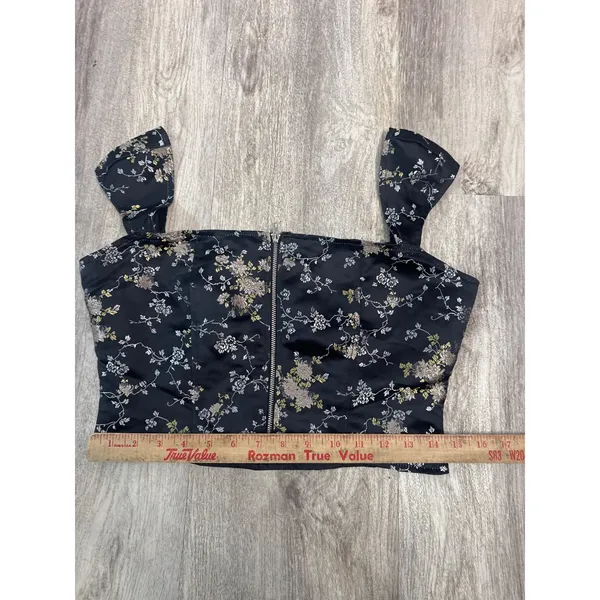 Lioness Papa Don't Preach Black Floral‎ Corset Top Front Zip Satin Size Medium - Image 5