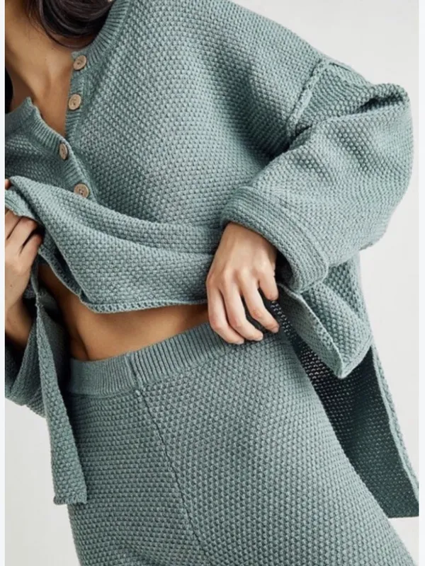 Free People Beach Hailee Henley Sweater Chunky Knit Oversized-Large - Image 4