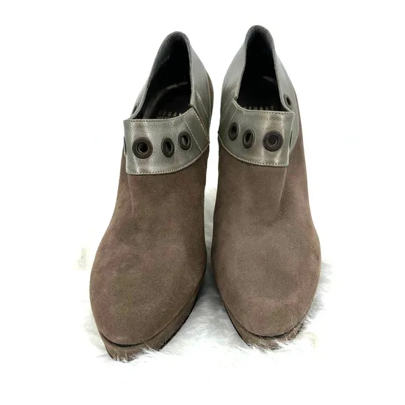 Stuart Weitzman size 6.5‎ M GW94598 platform heeled booties taupe suede - Image 2