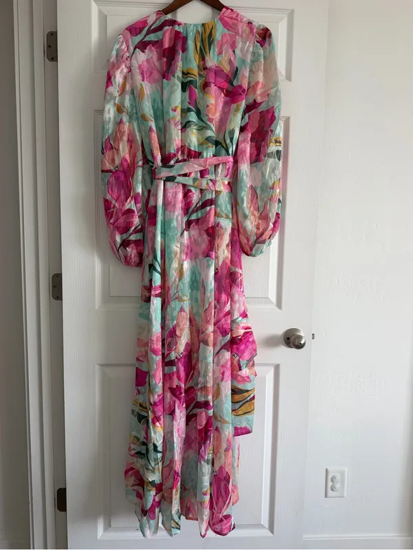 Hutch Sadey Mint Multi Tropical Floral Burnout Wrap Midi Dress Size 1X - Image 4