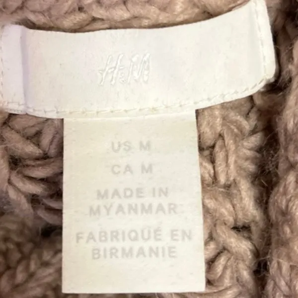 H&M Brown Beige Tan Chunky Knit Turtle Neck Long Sleeve Pullover Sweater Top M - Image 3