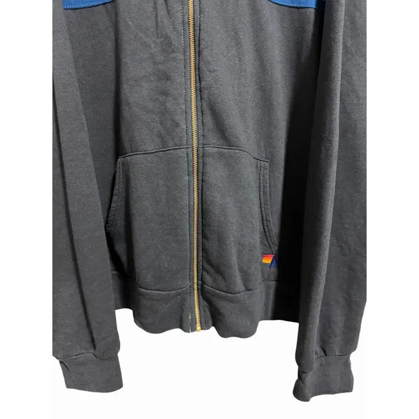 Aviator Nation 5‎ Stripe Zip Up Hoodie Charcoal/Blue Size 2XL - Image 5