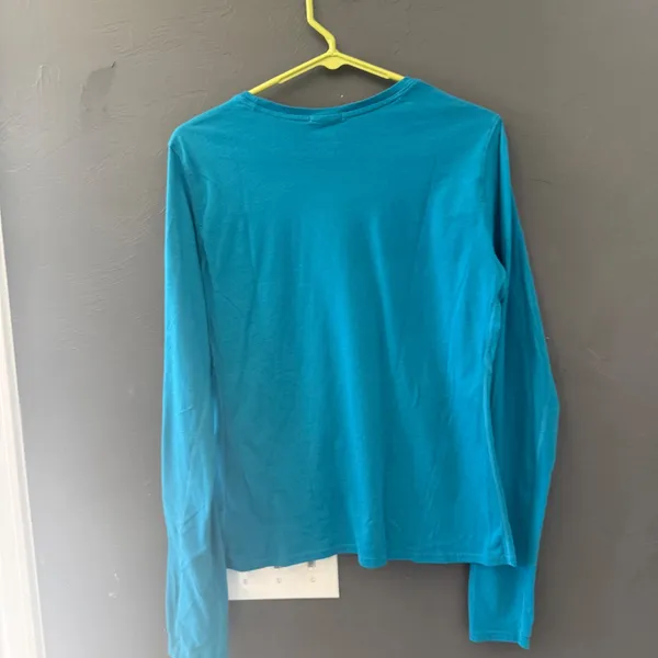 Brooks Womens Teal Blue Long Sleeve‎ Running Shirt Retro Stripe Graphic Large - Image 6