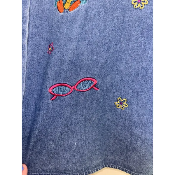 Vintage 2000 Warner Bros Studio Store Tweety Bird Embroidered Denim Shirt XL - Image 7