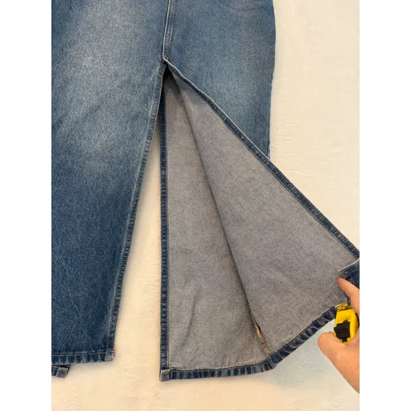 NA-KD Blue Denim Maxi Skirt High Waisted Back‎ Slit Size 38 Medium Wash Long - Image 3