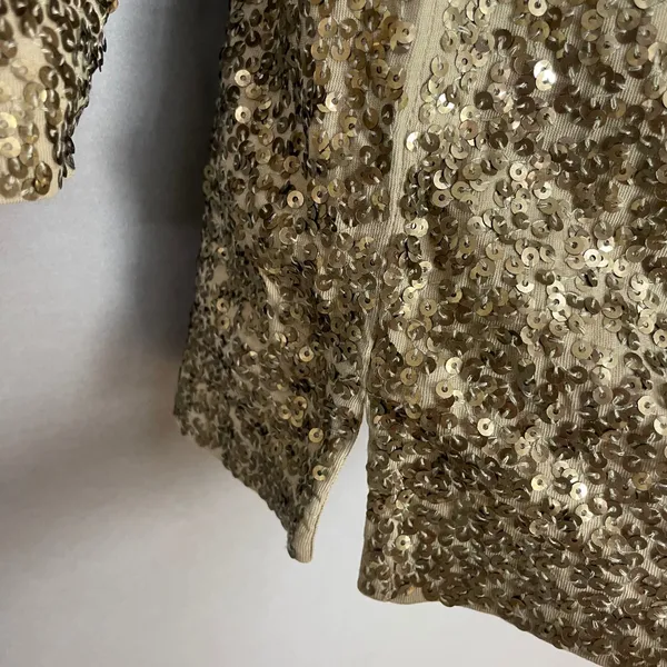J. Crew Sequin Shirt Boat Neck 3/4 Sleeves Size XS Women Gold Christmas Top - Image 12