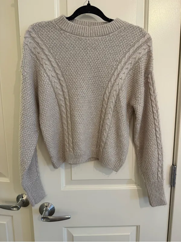 For The Republic Taupe Cable Knit Crewneck Sweater - Image 2