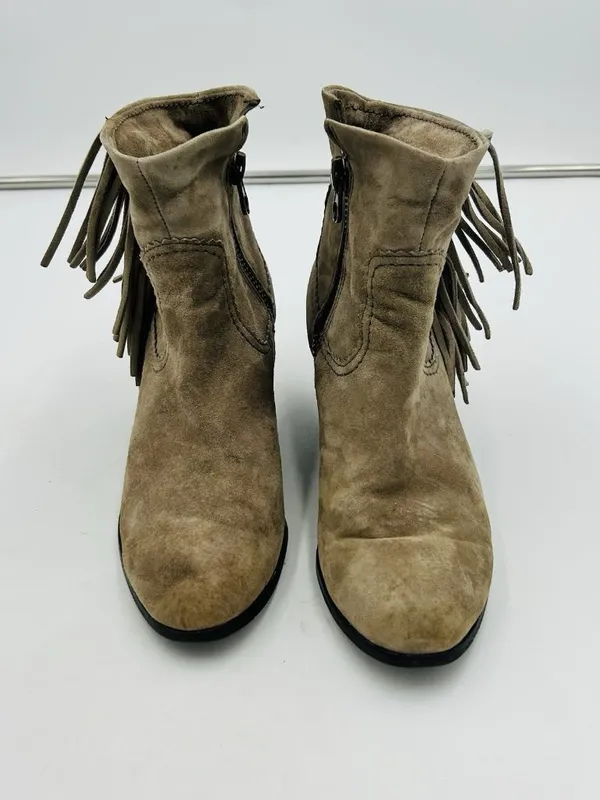 SAM EDELMAN Louie Suede Fringe Ankle Boots Booties Size Women’s 8.5 M Putty Grey - Image 2