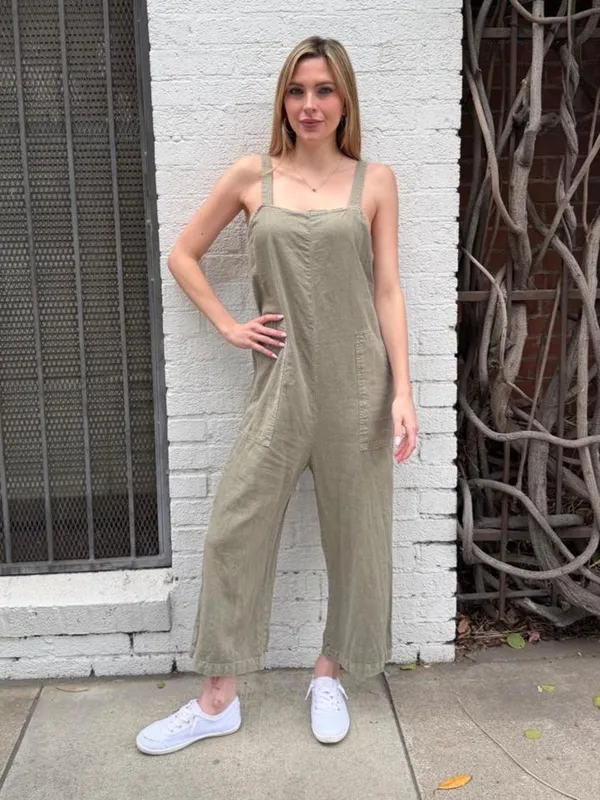 Target Universal Thread linen green jumpsuit size S wide-leg, relaxed fit #jumpsuit - Image 2
