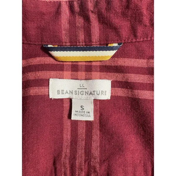 LL Bean Signature Womens‎ Small Burgundy Plaid Cotton Flannel Popover Shirt - Image 4