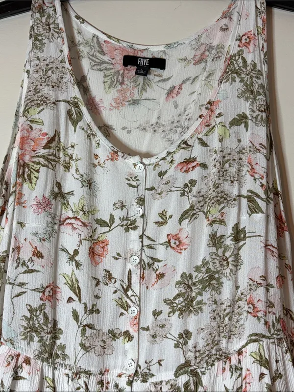 Frye Floral Button-Front sleeveless Maxi Dress White with Pink & Olive large - Image 2