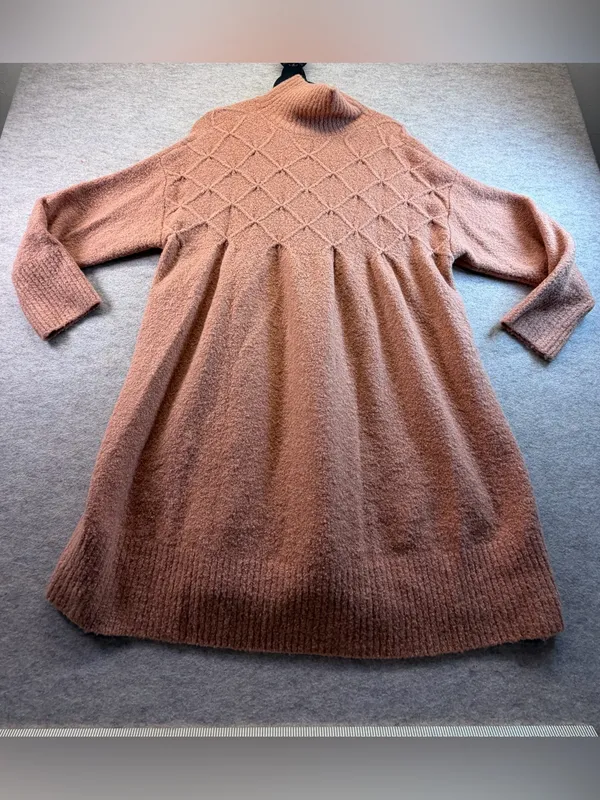 Free People Jaci Wool Blend Sweater Dress Women’s XL Beige Mock Neck - Image 9