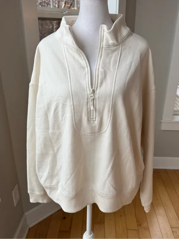 A New Day Ivory Cream Quarter-Zip Cowl Sweatshirt Sz XXL NEW - Image 7