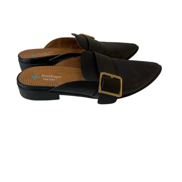 Baretraps Black Vegan Leather Graycie Mules Size 8M Gold Buckle Neutral Office - Image 3